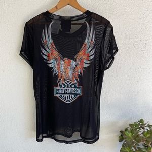 Harley Davidson black mesh short sleeve top
